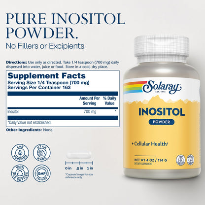 SOLARAY Pure Inositol Powder – Cellular Health Support | Vegan & Lab Verified | 163 Servings, 4 oz