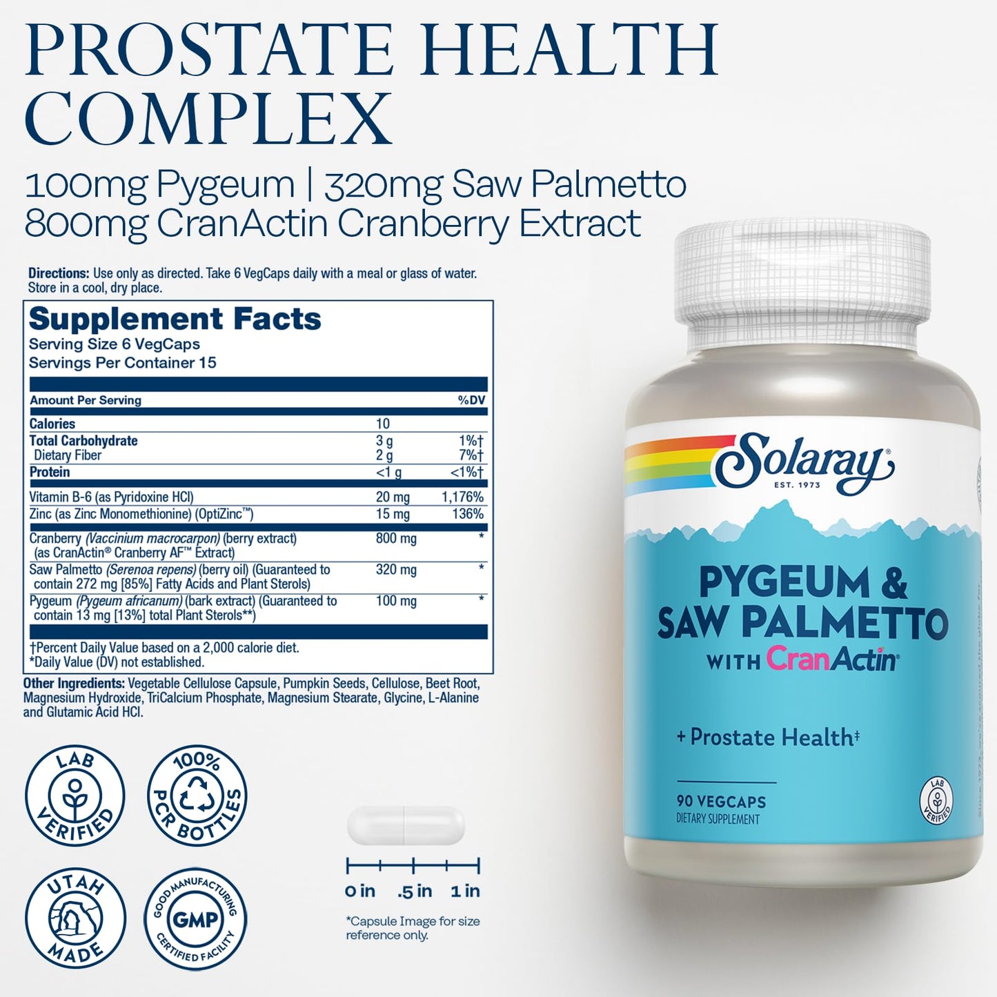Solaray Pygeum & Saw Palmetto with Cranactin – Prostate Support, 90 Count