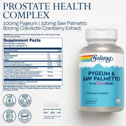 Solaray Pygeum & Saw Palmetto with Cranactin – Prostate Support, 90 Count