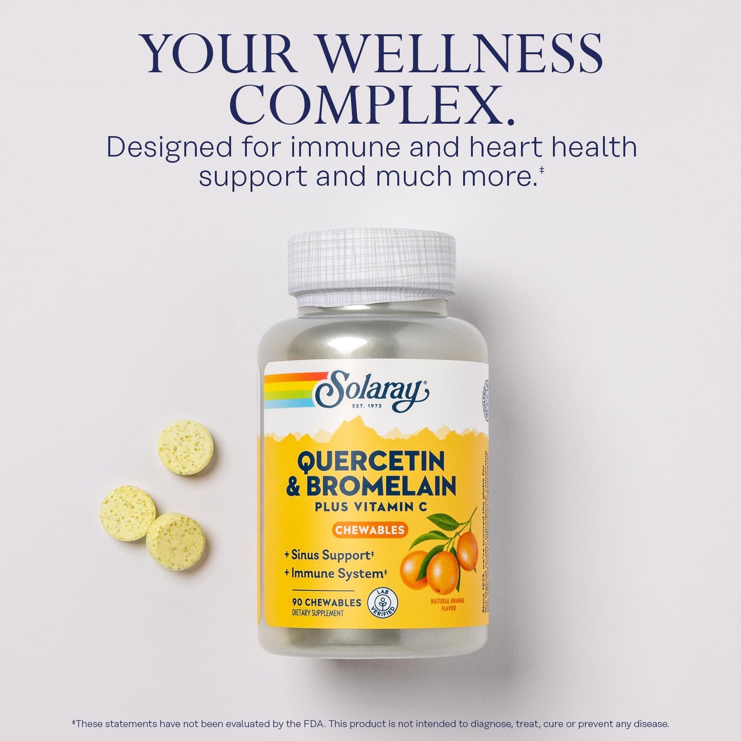 SOLARAY Quercetin with Bromelain & Vitamin C Chewables - Immune Support & Heart Health (90ct, 1250mg Vitamin C, Orange Flavor, 60-Day Guarantee)