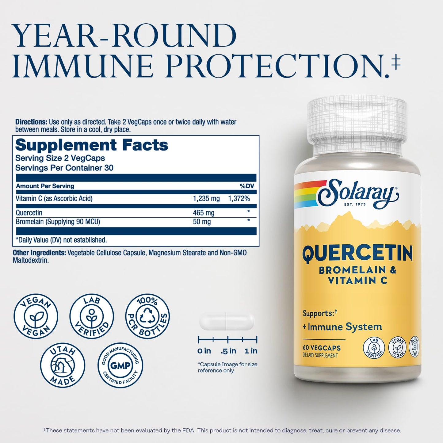 Solaray Quercetin + Bromelain & Vitamin C – Immune Support & Heart Health (Vegan)