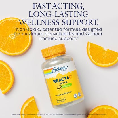 SOLARAY Reacta-C with 500mg Vitamin C - Immune Support, 24 Hour Immunity Booster, Vegan, 120 Capsules