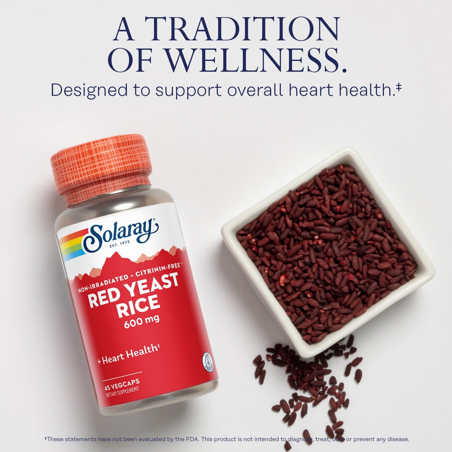 SOLARAY Red Yeast Rice 600mg – Non-Irradiated, Citrinin Free, 120 VegCaps