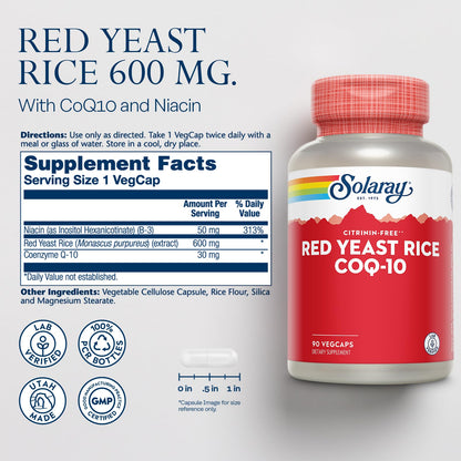 Solaray Red Yeast Rice Plus CoQ-10 & No-Flush Niacin – 90 VegCaps