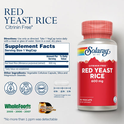 SOLARAY Red Yeast Rice – Non-Irradiated, Citrinin-Free, 90 Servings, 60-Day Guarantee