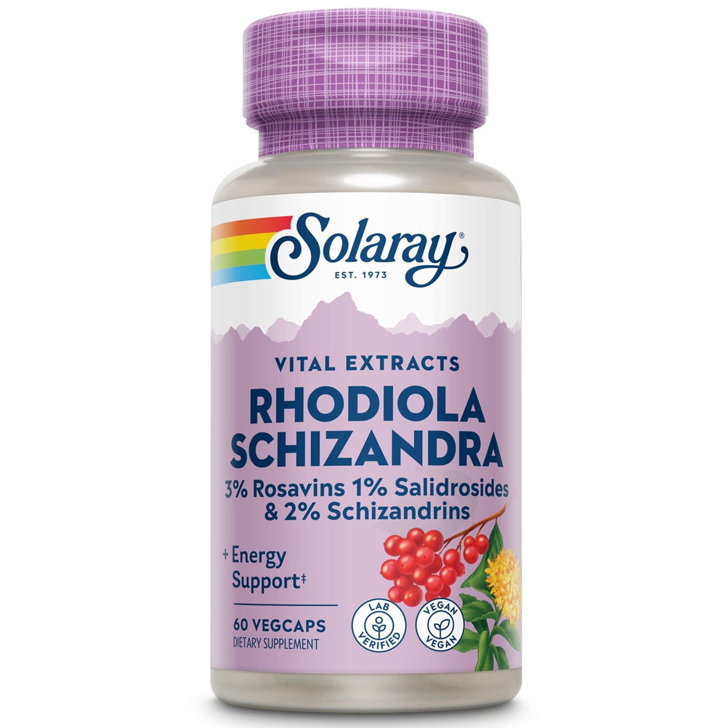 SOLARAY Rhodiola Schizandra – Energy & Occasional Stress Support | 60 VegCaps, Vegan, Lab Verified