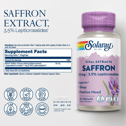 SOLARAY Saffron Extract – Sleep & Mood Support | Vegan & Gluten Free | Lab Verified