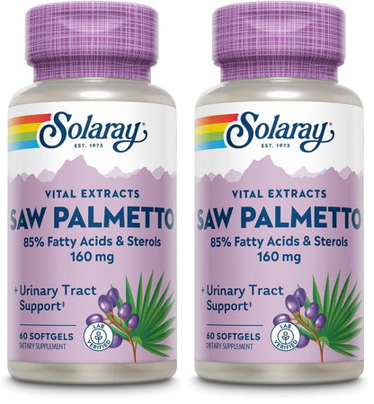 SOLARAY Saw Palmetto Extract – Prostate & Urinary Support, 136 mg Fatty Acids & Sterols, Lab Verified, Pack of 2 (60 Servings)