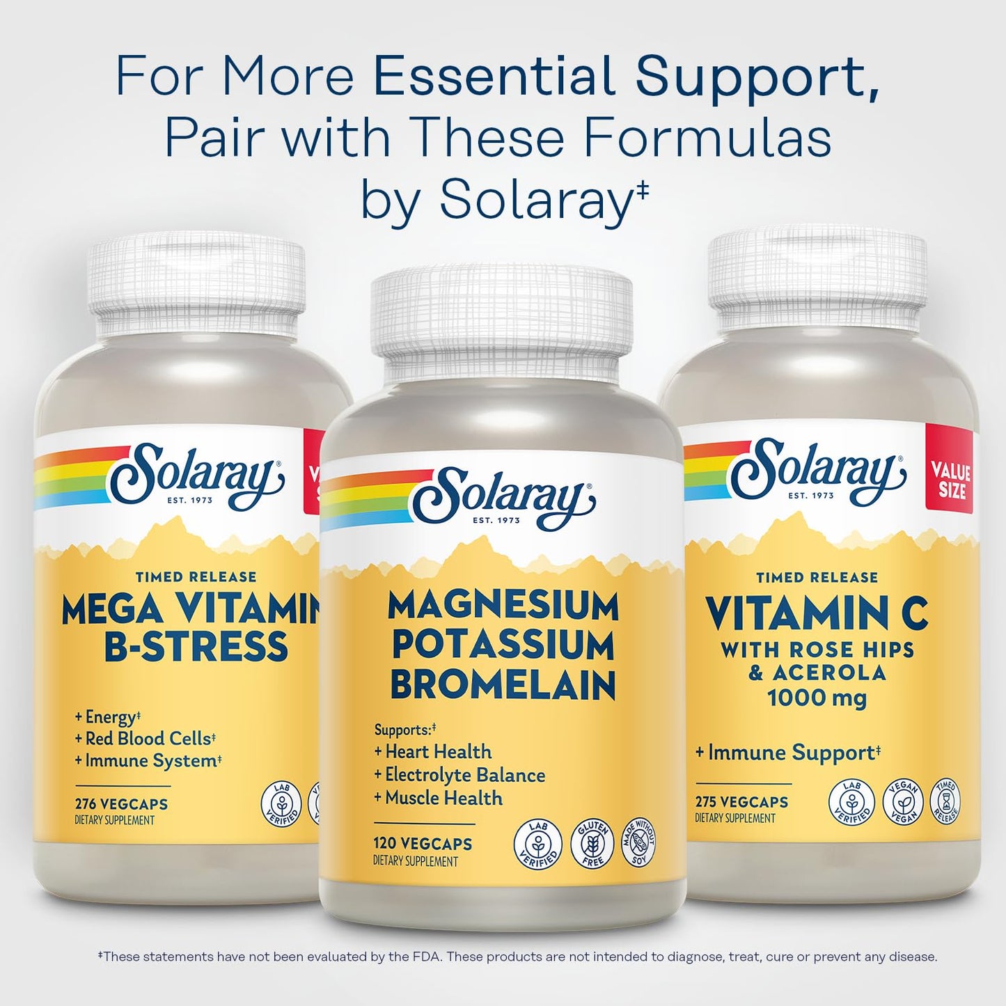 Solaray Magnesium & Potassium Asporotates with Bromelain – Bone & Muscle Support, Vegan, 60 Servings, 120 VegCaps