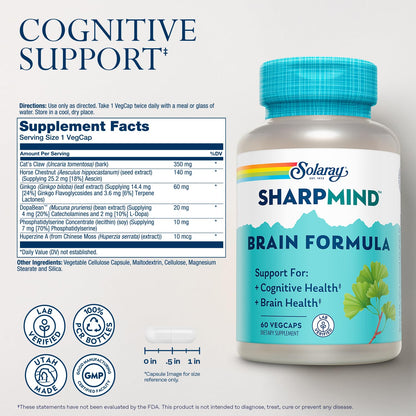 Solaray SharpMind Brain Formula – Nootropic Brain Support with Ginkgo Biloba (60 Servings)