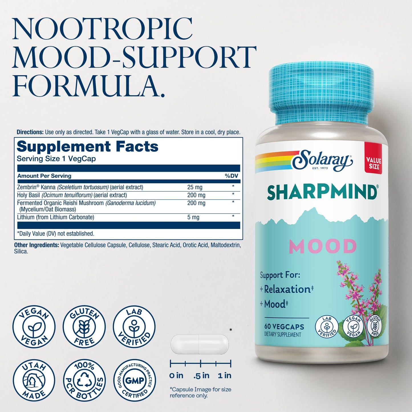 SOLARAY SharpMind Mood Support Supplement - Nootropic for Relaxation & Emotional Well-Being