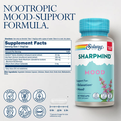 SOLARAY SharpMind Mood Support Supplement - Nootropic for Relaxation & Emotional Well-Being