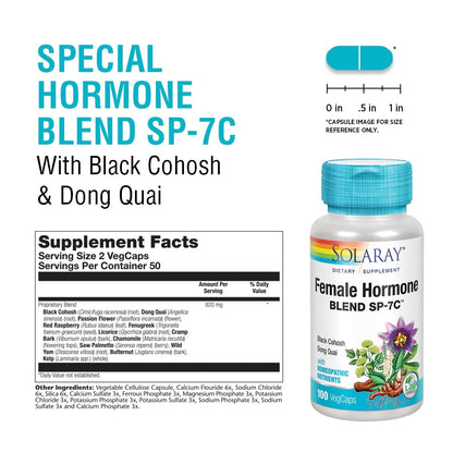 SOLARAY SP-7C Female Hormone Blend | Black Cohosh, Dong Quai, Passion Flower & Wild Yam | 100 VegCaps, 50 Serv.