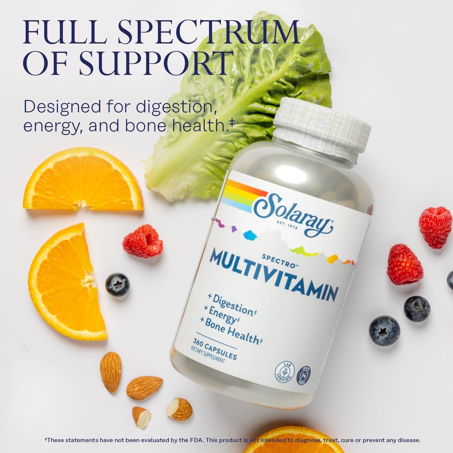 SOLARAY Spectro Multivitamin with Iron – Energy, Digestion & Bone Health (60 Servings, 360 Capsules)