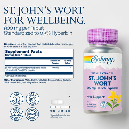 SOLARAY St. John's Wort 900mg – One Daily, 60 Servings | Mood & Brain Support