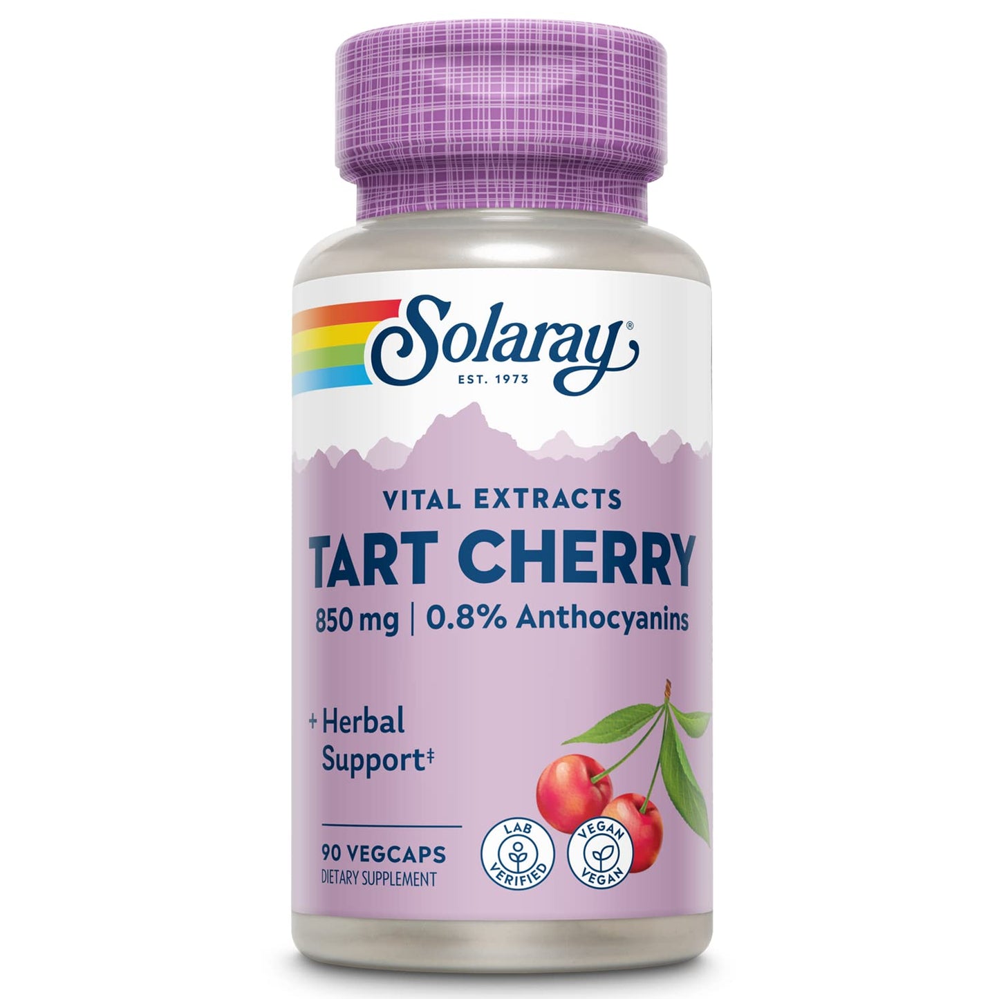 Solaray Tart Cherry Capsules 850mg – 0.8% Anthocyanins, Vegan, 45 Servings