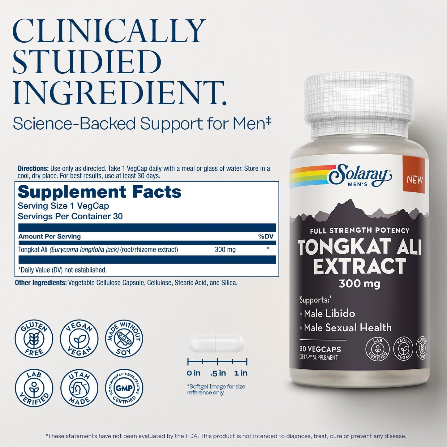 SOLARAY Tongkat Ali Extract 300mg – Male Enhancement & Libido Support (Vegan, Gluten-Free)