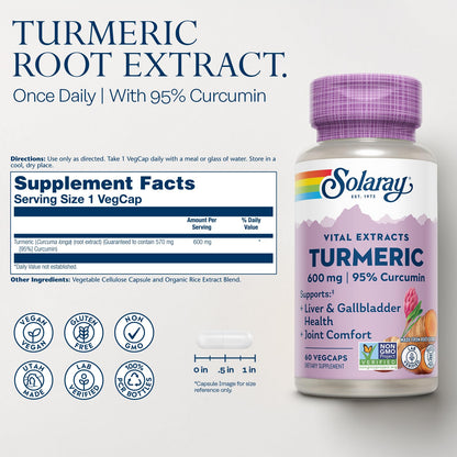 SOLARAY Turmeric 600mg – 95% Curcuminoids | Joint & Liver Support