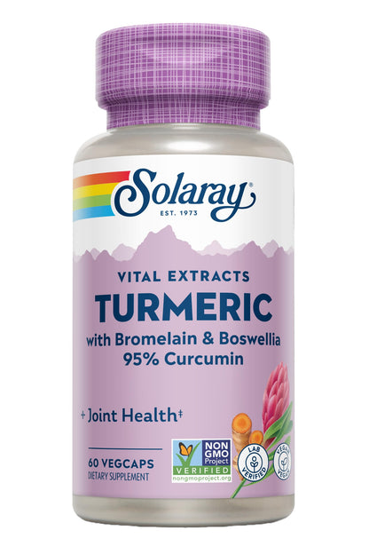 SOLARAY Turmeric Curcumin Supplement with Bromelain & Boswellia – 95% Curcumin, 60 Servings, Vegan