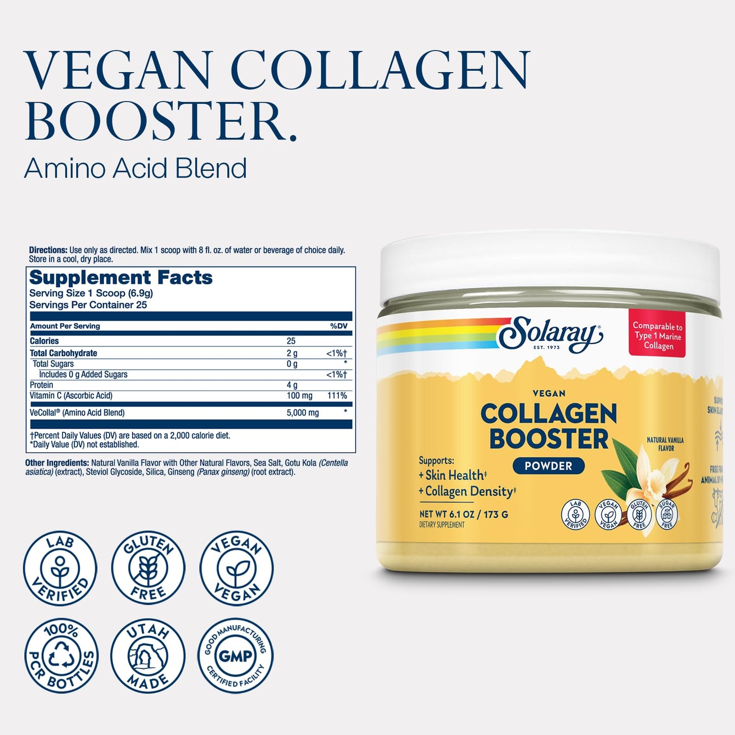 SOLARAY Vegan Collagen Booster – Plant-Based Type 1 Collagen Alternative | Skin Health & Collagen Density