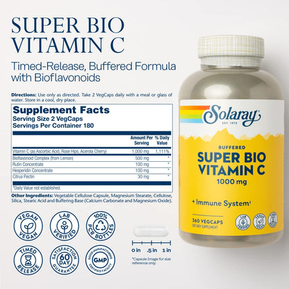 SOLARAY Vitamin C 1000 mg – Buffered, Timed-Release, Bioflavonoids | Vegan Immune Support