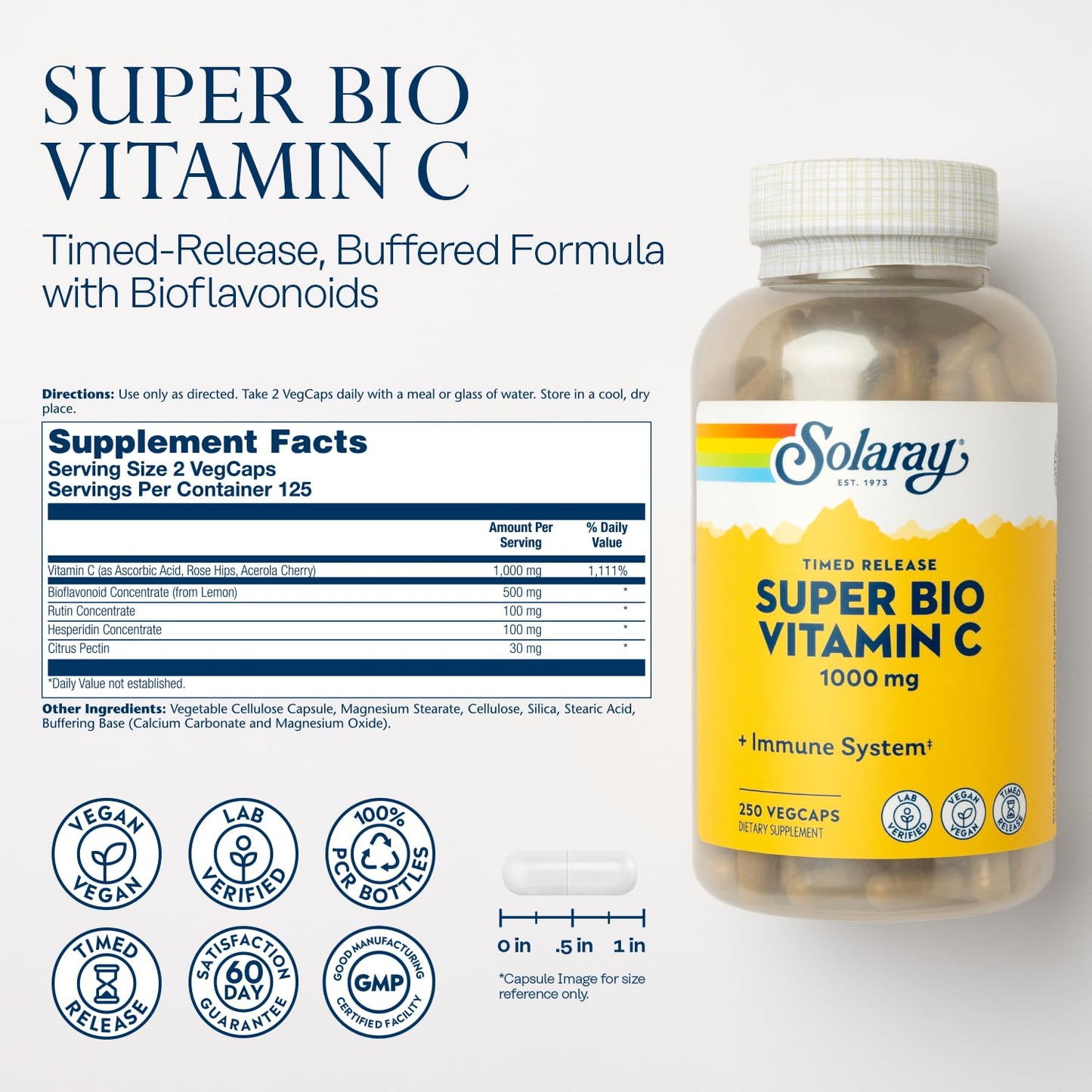 SOLARAY Super Bio Vitamin C 1000mg - Buffered, Two-Stage Release, Immune Support, Vegan