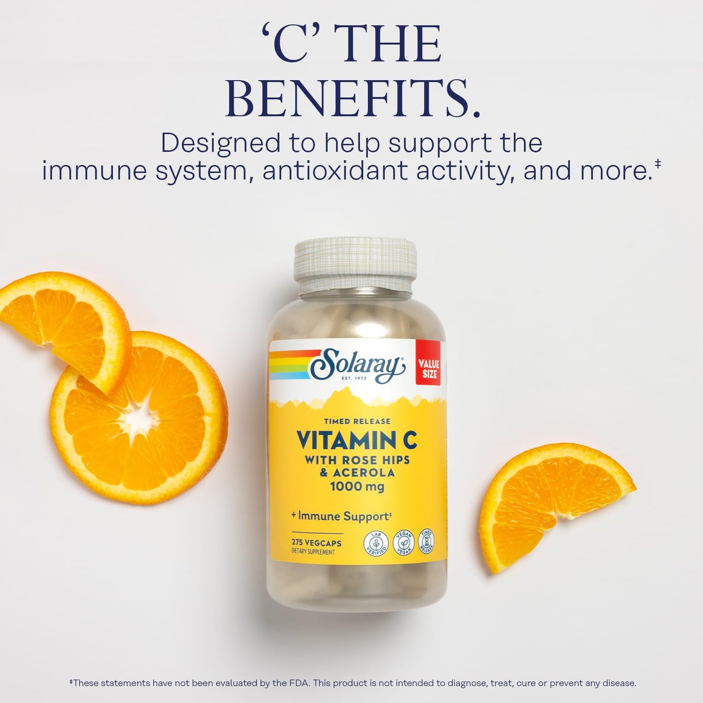 SOLARAY Vitamin C 1000mg Timed Release – Immune Support (Rose Hips & Acerola)