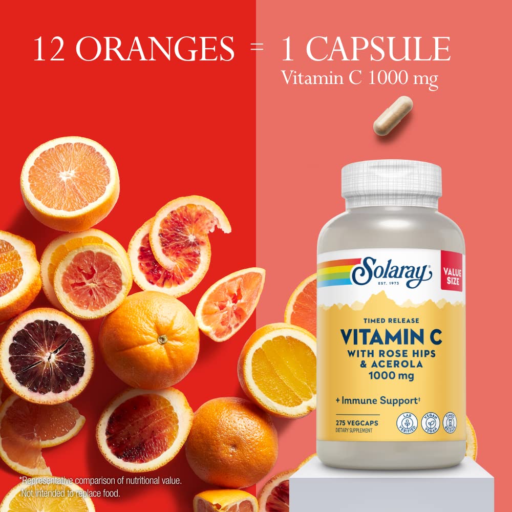 SOLARAY Vitamin C 1000mg Timed Release – Immune Support (Rose Hips & Acerola)