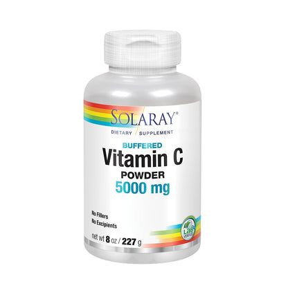 SOLARAY Vitamin C Crystalline 5000mg – Buffered Powder for Gentle Digestion | Immune Support & Collagen Synthesis | 8 oz