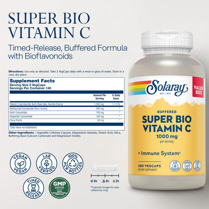 Solaray Vitamin C 1000mg - Two-Stage Timed Release with Bioflavonoids, Vegan