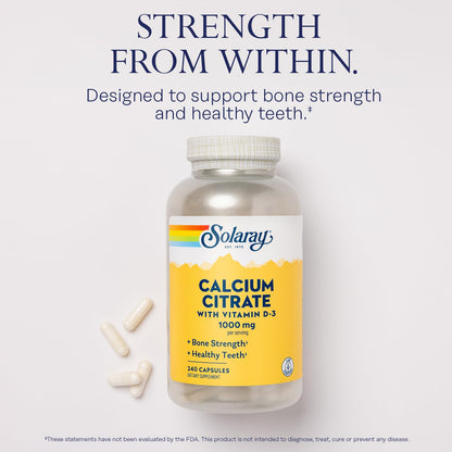 Solaray Calcium Citrate 1000mg with Vitamin D3 | Bones, Teeth, Heart & Nerve Support | 60 Servings