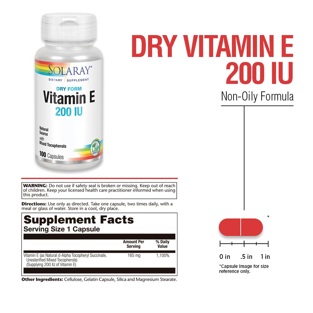 SOLARAY Vitamin E Dry 200 IU with Mixed Tocopherols – 100 Count