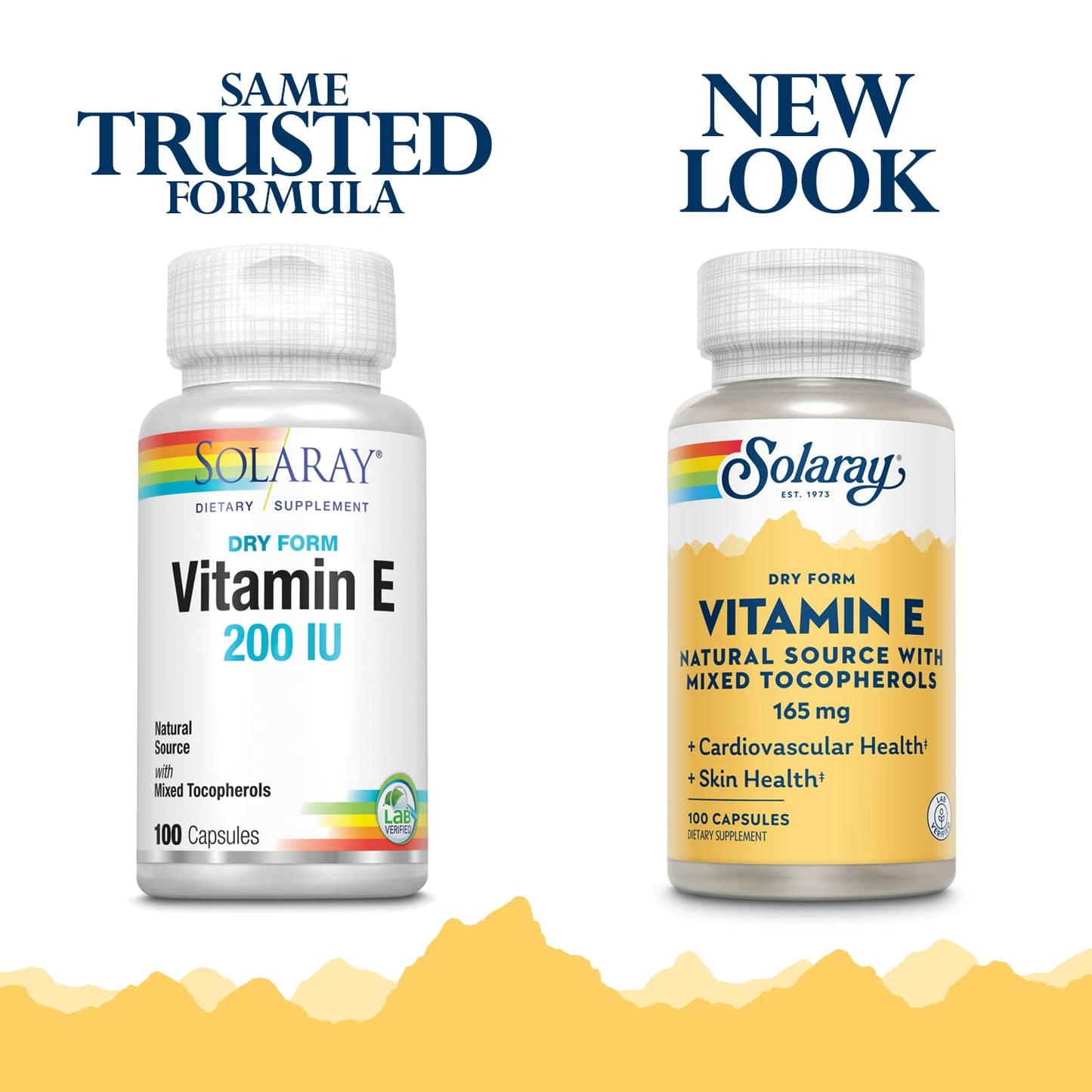 SOLARAY Vitamin E, Dry 200 IU w/Mixed Tocopherols | Healthy Cardiac Function & Skin Health Support | 100ct (Pack of 2)