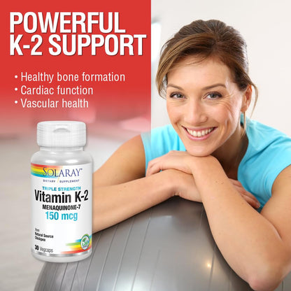 Solaray Vitamin K-2 MK-7 150 mcg Triple Strength | Heart & Bone Health | 30 ct