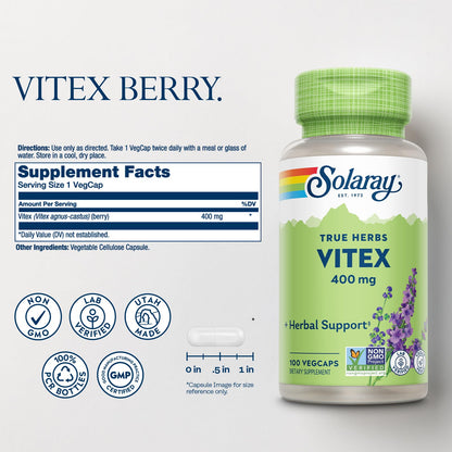 SOLARAY Vitex Berry 400mg | Hormone Balance Support for PMS, Menstruation & Menopause | 100 Count