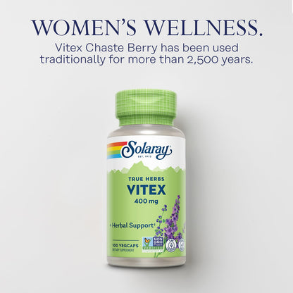 SOLARAY Vitex Berry 400mg | Hormone Balance Support for PMS, Menstruation & Menopause | 100 Count