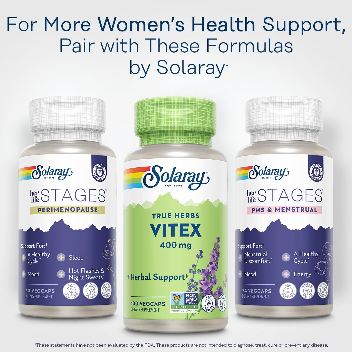 SOLARAY Vitex Berry 400mg | Hormone Balance Support for PMS, Menstruation & Menopause | 100 Count