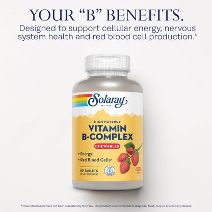 SOLARAY Vitamin B-Complex Chewables – Strawberry – Healthy Energy, Metabolism & Red Blood Cell Support | 50 Tablets (Pack of 2)