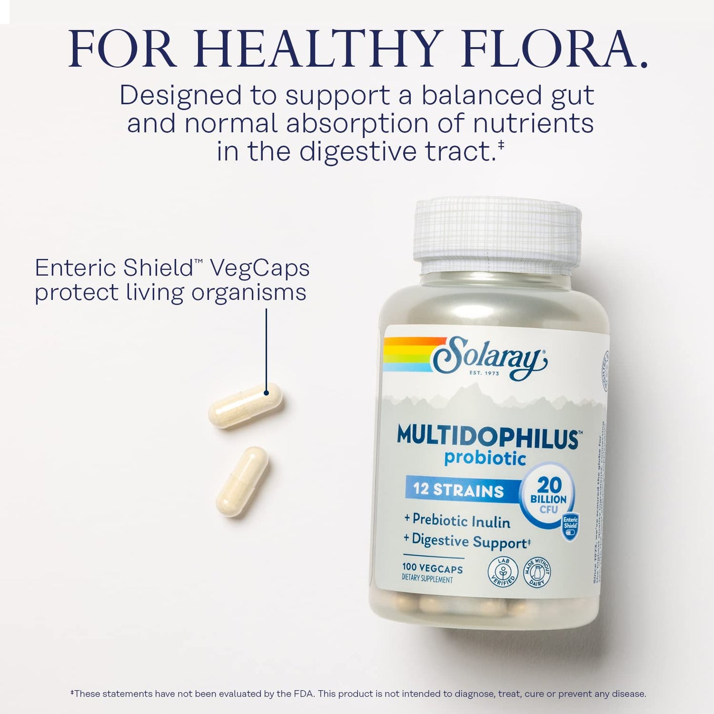 SOLARAY Multidophilus 12 Strain Probiotic – 20 Billion CFU, Digestive Health