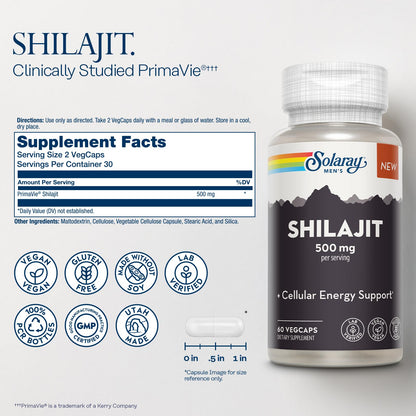 SOLARAY Shilajit 500 mg for Men – PrimaVie Himalayan Shilajit | Vegan & Gluten Free