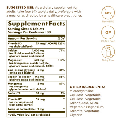 Solgar Advanced Calcium Complex - 120 Tablets (Pack of 2) with Zinc, Boron, Vitamins D3 & K2 | Non-GMO, Gluten Free, Dairy Free - 60 Total Servings