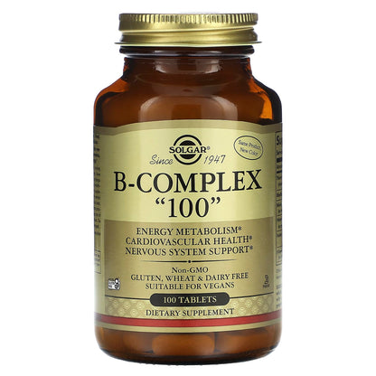 Solgar B-Complex 100 - 100 Tablets | Energy Metabolism, Cardiovascular Health & Nervous System Support - Non-GMO, Vegan, Gluten Free
