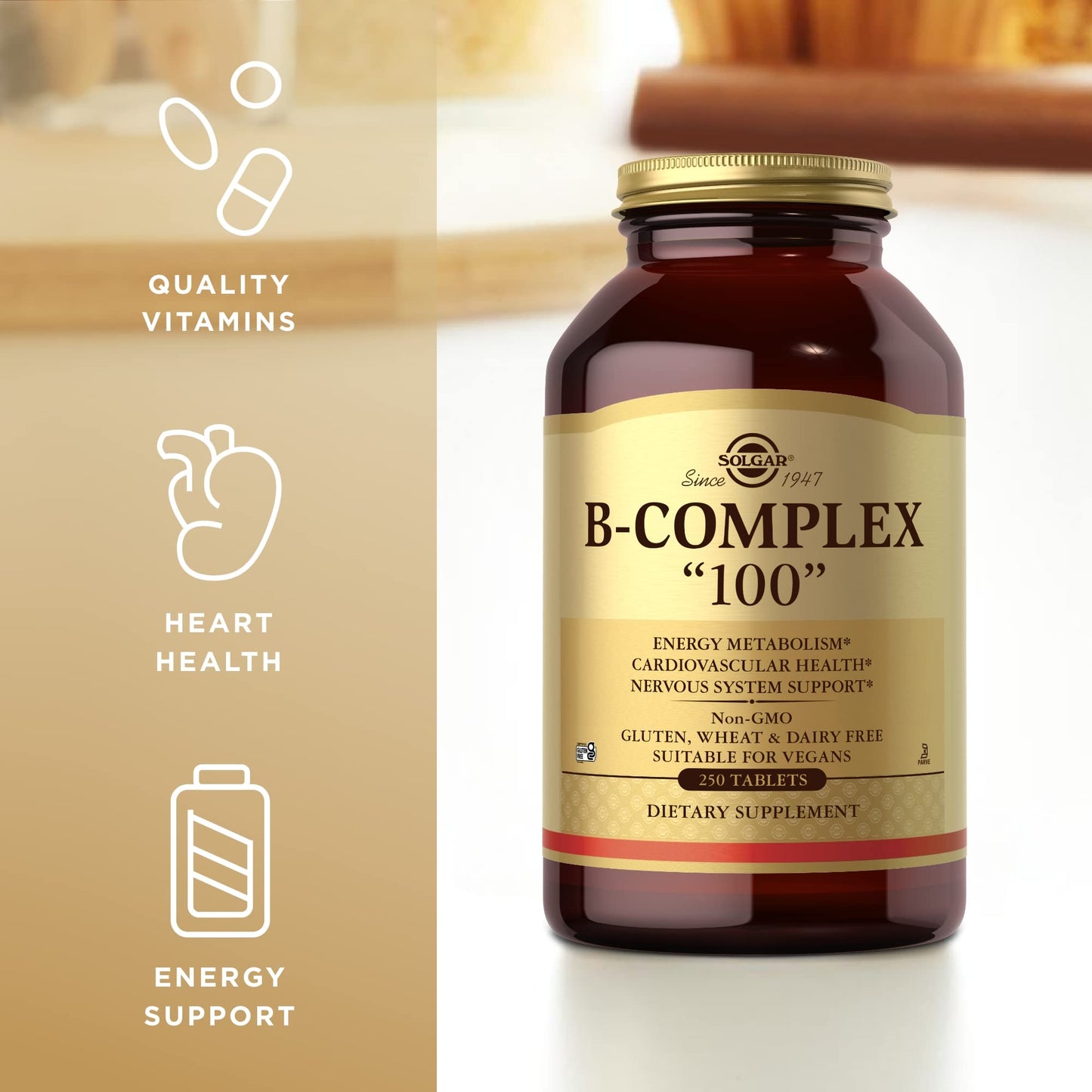 Solgar B-Complex 100 | 250 Tablets for Energy Metabolism, Heart & Nerve Support | Vegan, Non-GMO, Gluten Free