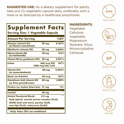 Solgar B-Complex 50 | 100 Veg Capsules | Energy & Nervous System Support
