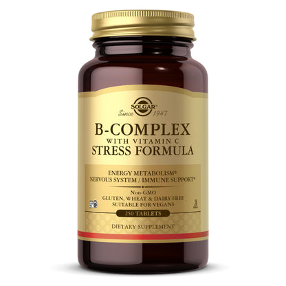 Solgar B-Complex with Vitamin C Stress Formula - 250 Tablets | Energy Metabolism, Nervous System & Immune Support