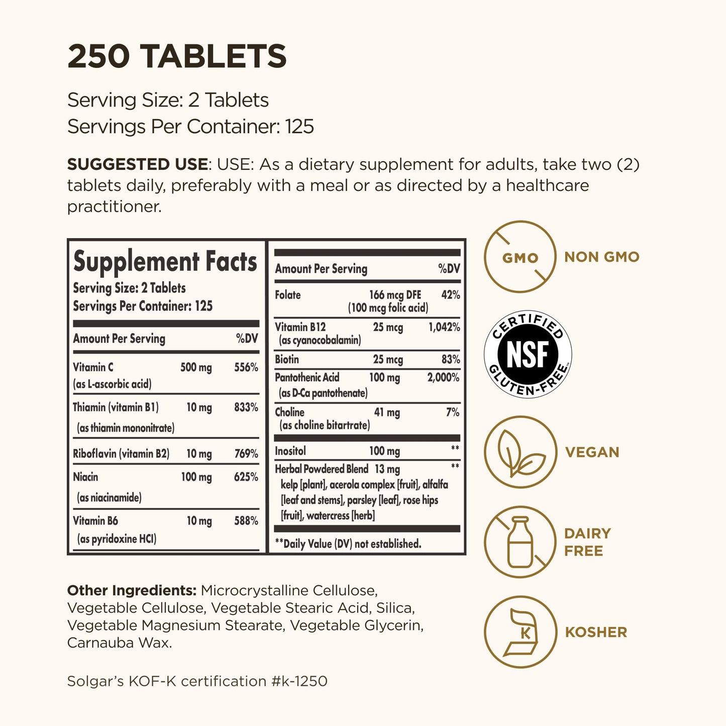 Solgar B-Complex with Vitamin C Stress Formula - 250 Tablets | Energy Metabolism, Nervous System & Immune Support