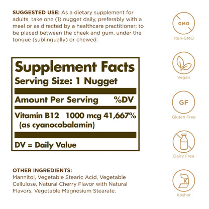 Solgar Sublingual Vitamin B12 1000 mcg – 500 Servings (2-Pack), Vegan, Non-GMO, Gluten & Dairy Free