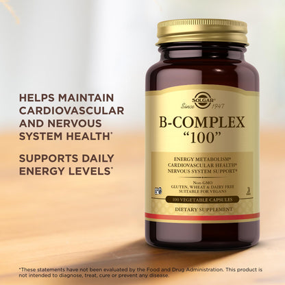 Solgar B-Complex 100 — 200 Total Servings (2x100 Veggie Capsules) for Energy Metabolism, Nervous System & Cardiovascular Support | Non-GMO, Vegan, Gluten Free