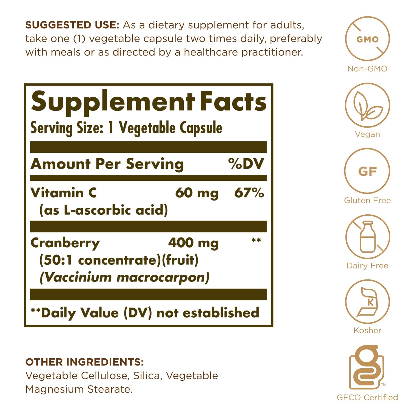 Solgar Cranberry with Vitamin C - 60 Vegetable Capsules | Supports Urinary & Bladder Health - Non-GMO, Vegan, Kosher, Gluten Free