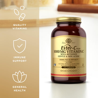 Solgar Ester-C Plus 1000 mg Vitamin C – Gentle, Non-Acidic | 180 Tablets | Non-GMO, Gluten Free